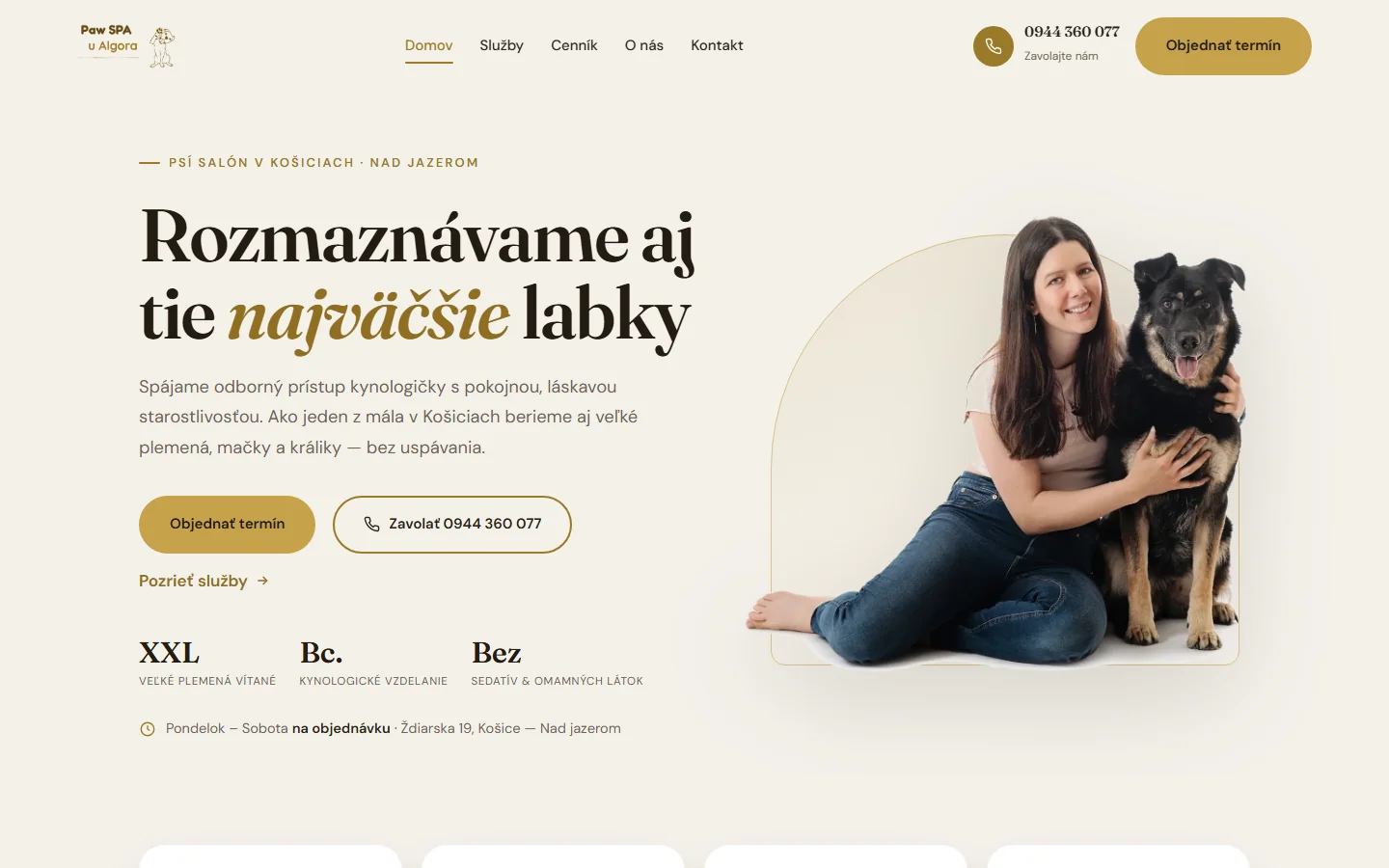 Paw SPA u Algora, Košice – Nad jazerom — webstránka pre psí salón