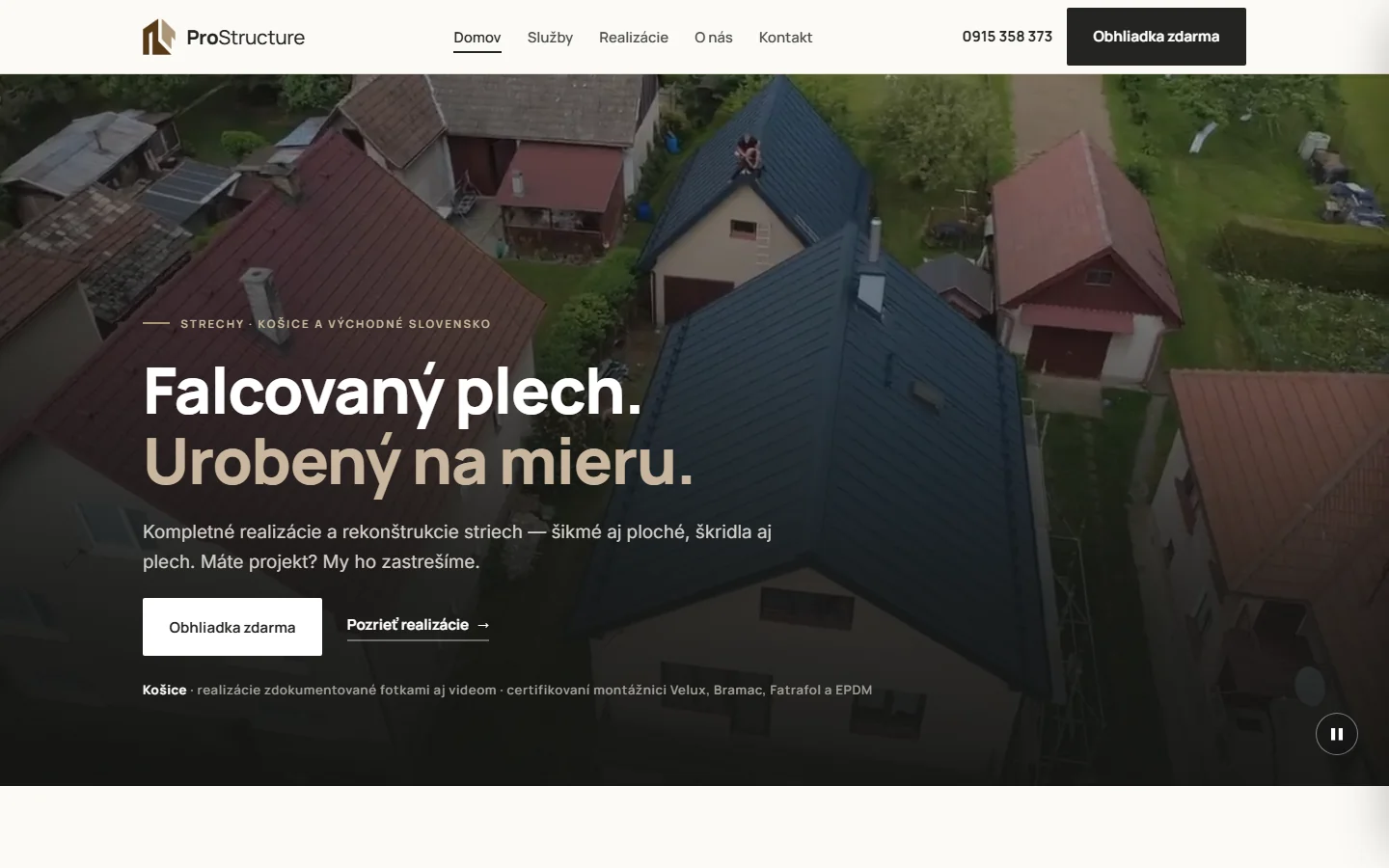 ProStructure s. r. o., Košice — webstránka pre strechára